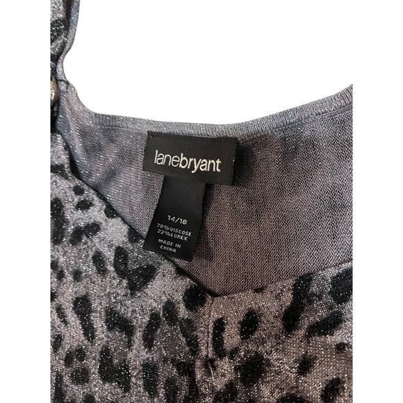 Lane Bryant Cold Shoulder Leopard Shimmer Tunic Top Plus 14/16 Gray Black - Picture 2 of 6